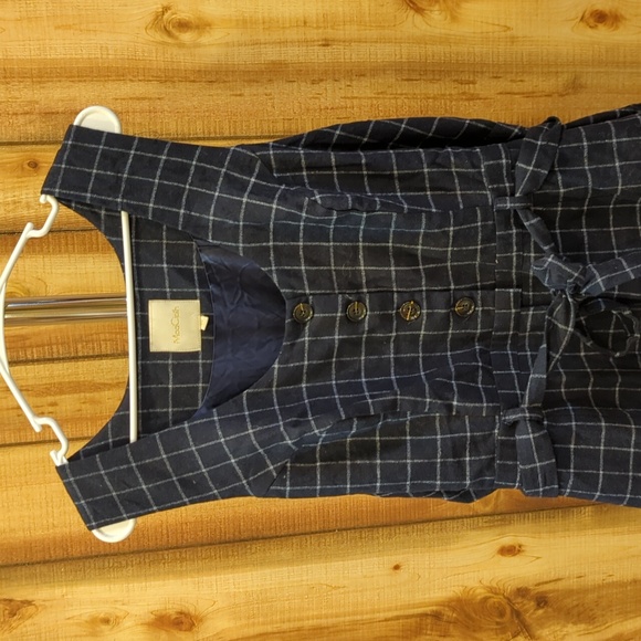 Modcloth Buttoned Tailored Blue Plaid Wide Leg Jumpsuit Size 3X Princess Seams - Picture 3 of 8